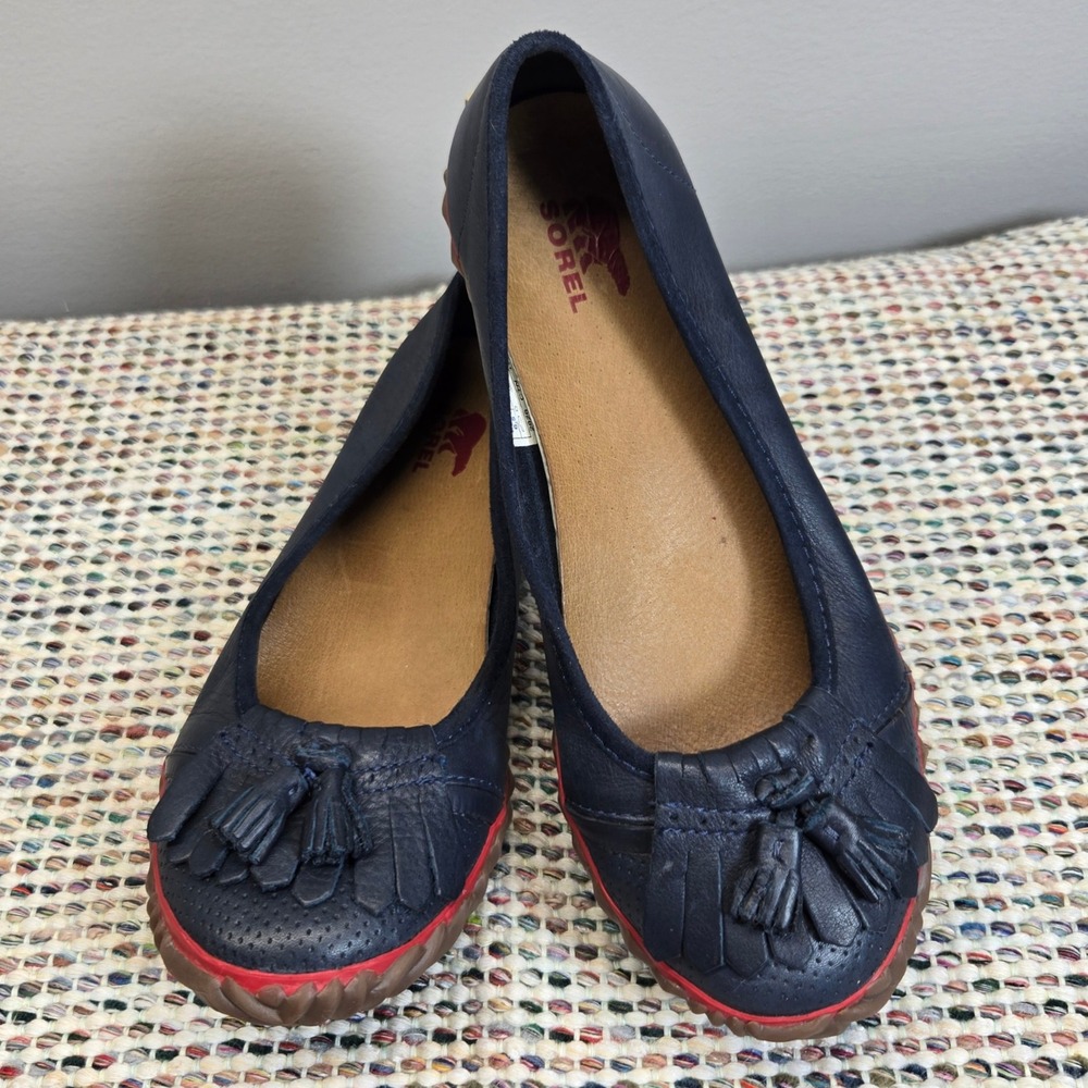 Sorel Loafers‎ Flats Slip On Women Size 6.5 Leather Navy Tassel Academia Unique